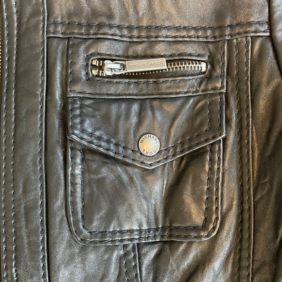 MICHAEL KORS Genuine Leather Moto Jacket Coat Tabbed Collar Y2K Boho Streetware - Picture 5 of 16